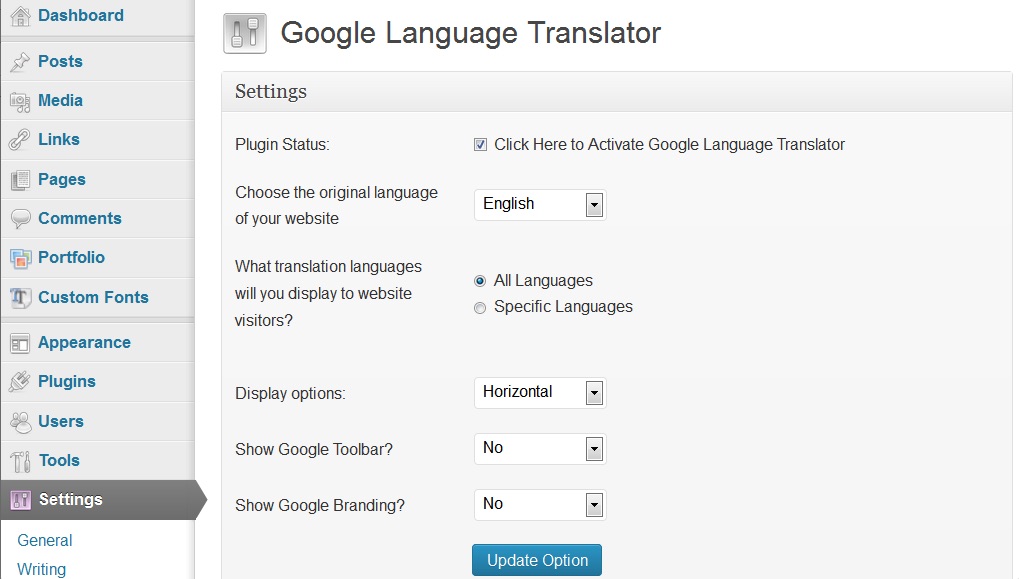 Google Translator Plugin